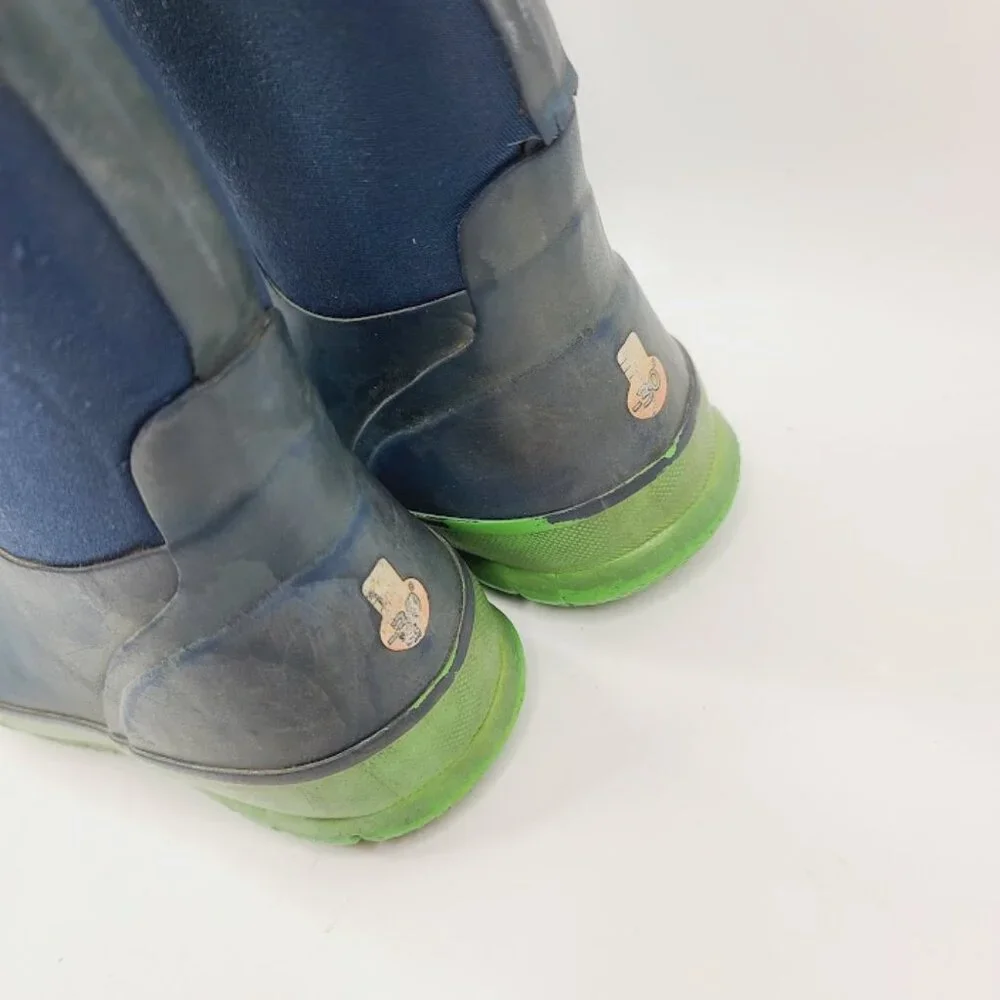 Bogs Girl's Navy Green Classic Mid-Calf‎ Rubber Outdoor Rain Boot Size 4